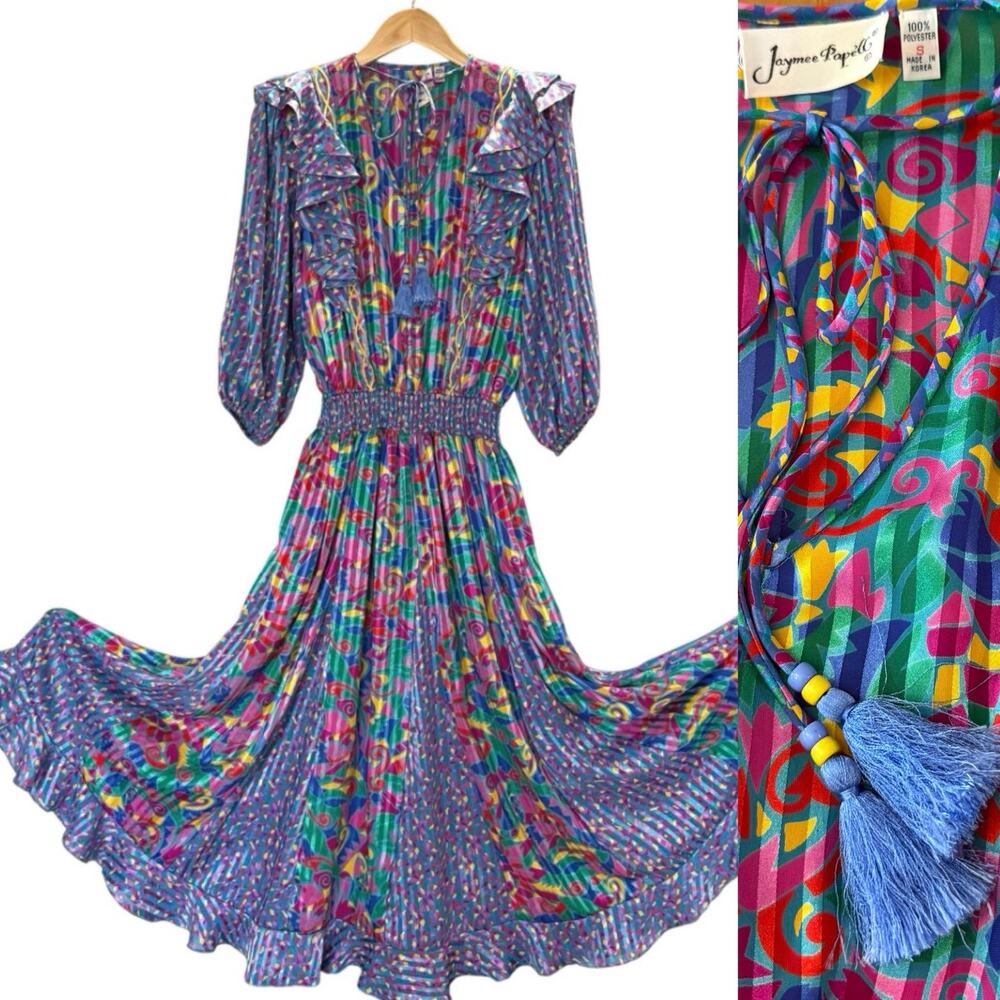 Vintage 80s Jaymee Papell Dress Size S Confetti Dance Festival Vibrant Cruise